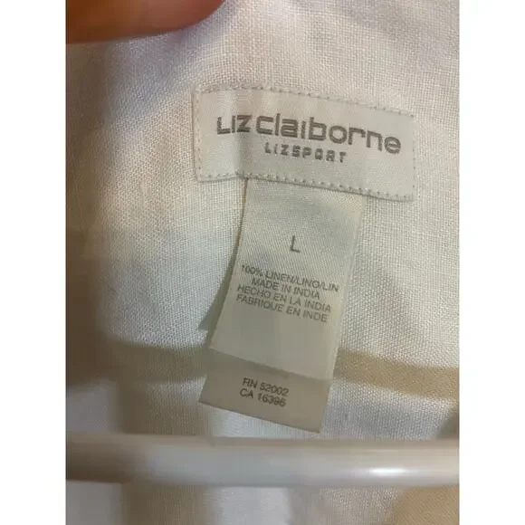 Liz Sport 100% Linen Relaxed Buttoned 3/4 Sleeve Shirt SZ L Casual Coastal Top - Picture 3 of 4